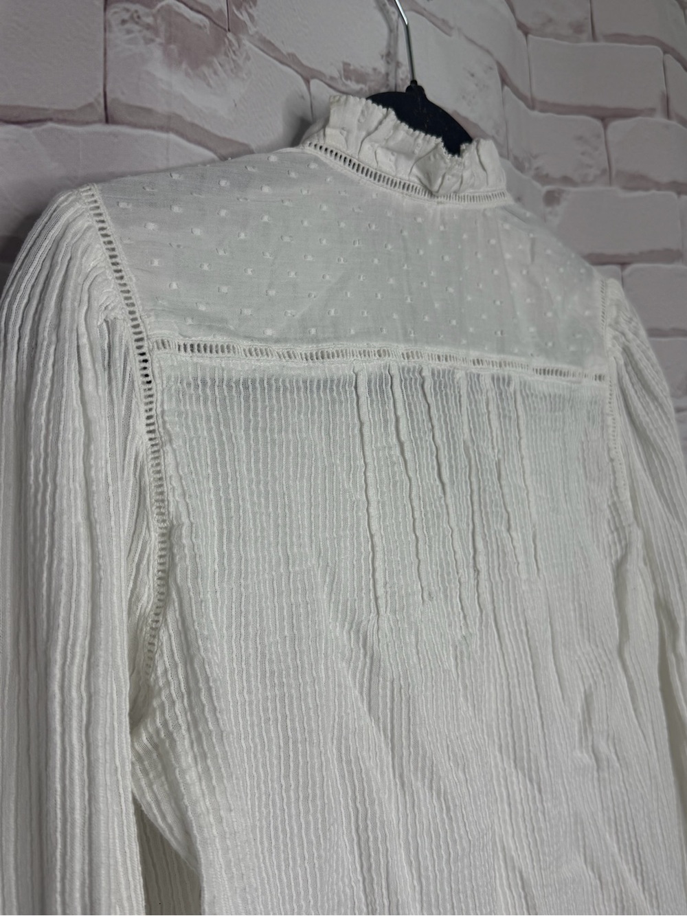 Faherty White Textured Cotton Ruffle Blouse | Romantic Cottagecore Prairie Top - Picture 6 of 8